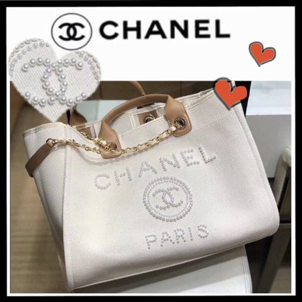 シャネル ドーヴィール コピー 争奪戦ロゴが目立って可愛い DEAUVILLE ロゴトートバッグ トート L